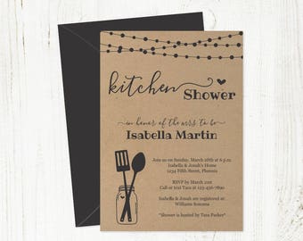 Kitchen Shower Invitation Template - Bridal / Wedding - Printable Rustic Mason Jar Invite - Kraft - Instant Download PDF Digital File 5x7