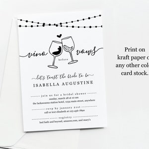 Vino Before Vows Funny Bridal Shower Invitation Template, Printable Wine Toast Theme Invite Rustic Kraft Paper Instant Download Digital File image 2