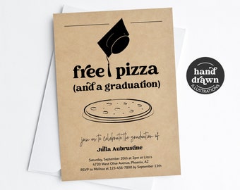 Pizza Graduation Party Invitation Template, Printable Fun Funny 2024 Free Pizza Theme Invite Evite Man Woman Girl Boy Grad Download Digital