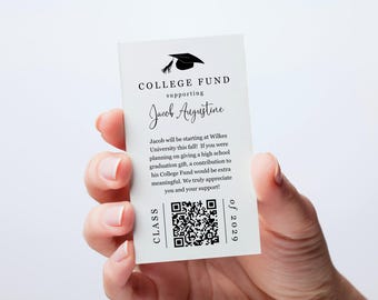 College Fund Card with QR Code Template, Printable Graduation Announcement or Party Invitation Insert, Enclosure Instant Download Digital
