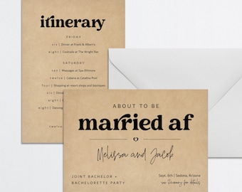 Joint Bachelor & Bachelorette Party Invitation Itinerary Template, Printable Funny Married AF Combined Bach Weekend Invite Evite Download