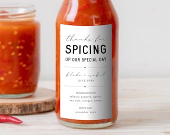 Thanks for Spicing Up Our Special Day Homemade Pepper Sauce Label Template, Printable Hot Sauce Wedding Favor Sticker, Editable Download PDF