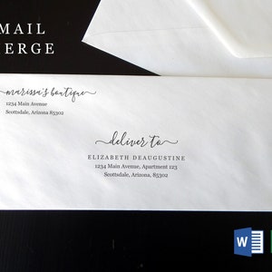 Business Envelope Template Microsoft Word Mail Merge, Printable Address Template, Modern Business Stationary Instant Download Digital File