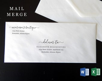 Business Envelope Template Microsoft Word Mail Merge, Printable Address Template, Modern Business Stationary Instant Download Digital File