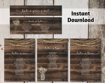 Wedding Seating Chart Printable Template - Rustic Wood Background, Mason Jar, Fairy Lights Seating Plan - Editable PDF Instant Download DIY