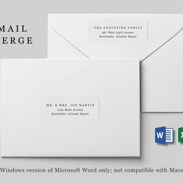 Modèle d'étiquette d'adresse de fusion et publipostage - Avery 2 2/3 x 1" - Microsoft Word - Fichier numérique de téléchargement instantané imprimable - Enveloppe de Noël de mariage