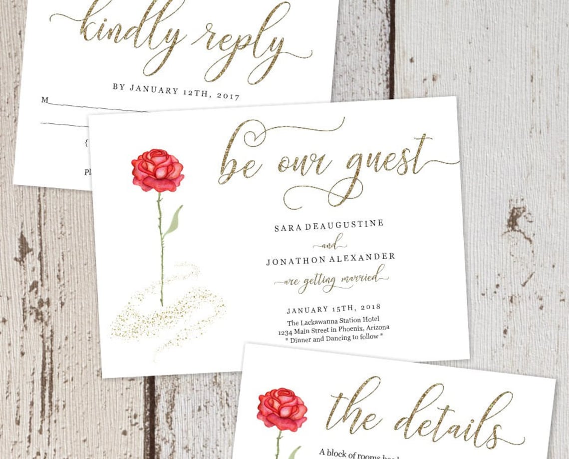 Beauty and the Beast Wedding Invitation Template Printable Set | Etsy