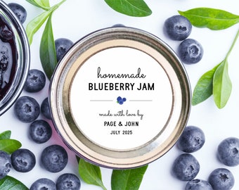 Homemade Blueberry Jam Label, Favor Sticker or Tags Template, Printable Jelly Mason Jar Canning Label, Round Instant Download Digital File