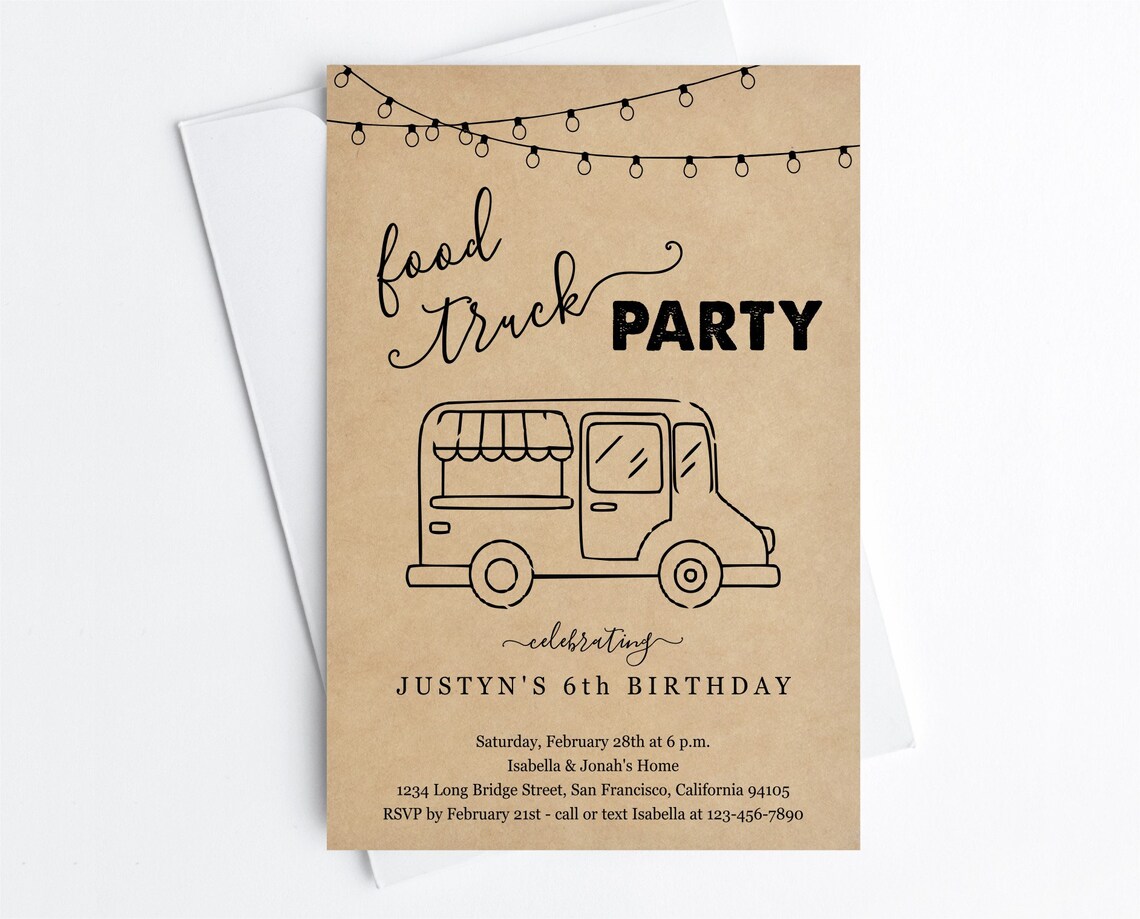 Food Truck Party Invitation Template Printable Birthday Etsy