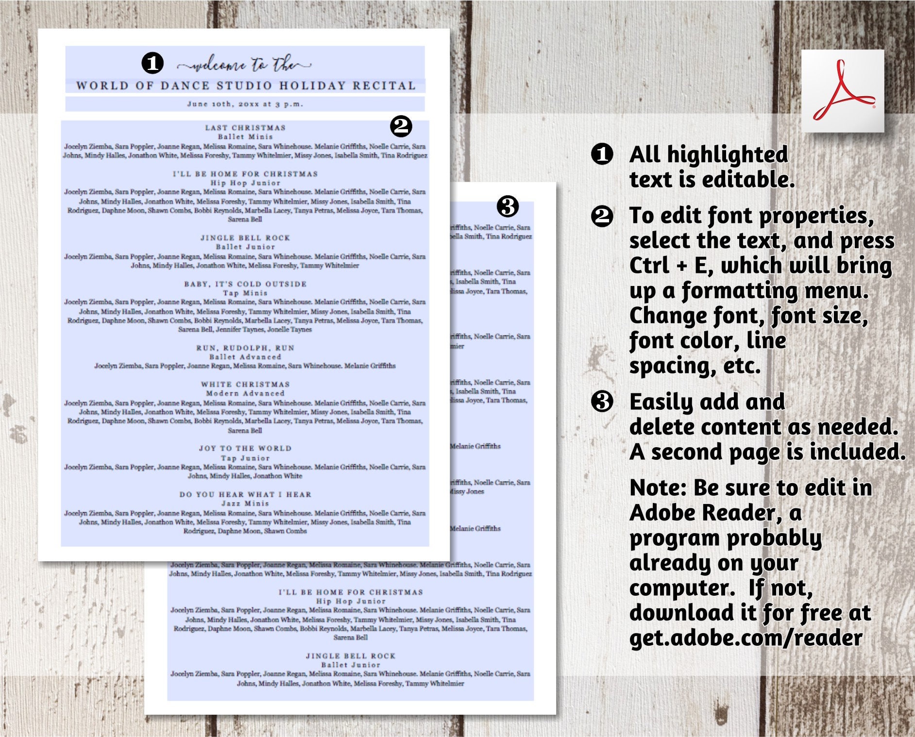 Dance Recital Program Template Printable Piano Recital Word PDF 