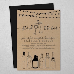 Stock la plantilla de invitación del bar, boda nupcial pareja ducha inauguración de la casa cena de ensayo fiesta de compromiso invitar Evite descarga instantánea