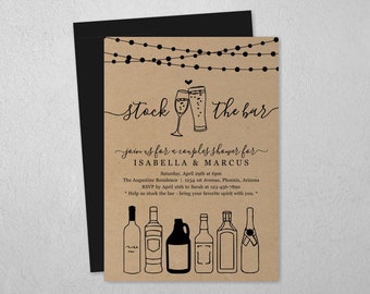 Stock the Bar Invitation Template, Bridal Wedding Couple Shower Housewarming Rehearsal Dinner Engagement Party Invite Evite Instant Download