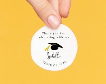 Graduation Thank you Favor Sticker Template, Printable Girl Boy Grad Party Class of 2024, Custom Labels, Round Instant Download Digital File