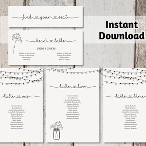 Wedding Seating Chart Printable Template - Rustic Mason Jar &amp; Fairy ...