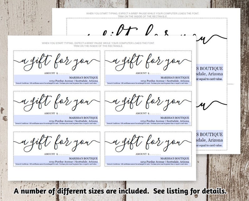 Printable Gift Certificate Gift Card Template Simple Rustic - Etsy