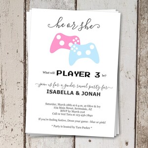 Videojuegos Género Revelar Invitación Descargar - Jugador 3 Él o Ella Controladores de juego - Plantilla imprimible - Archivo digital instantáneo - 5x7