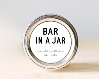 Bar in a Jar Label Template - Printable Mason Jar Gift Sticker, Christmas Custom Round Seal, Editable Digital File Instant Download PDF