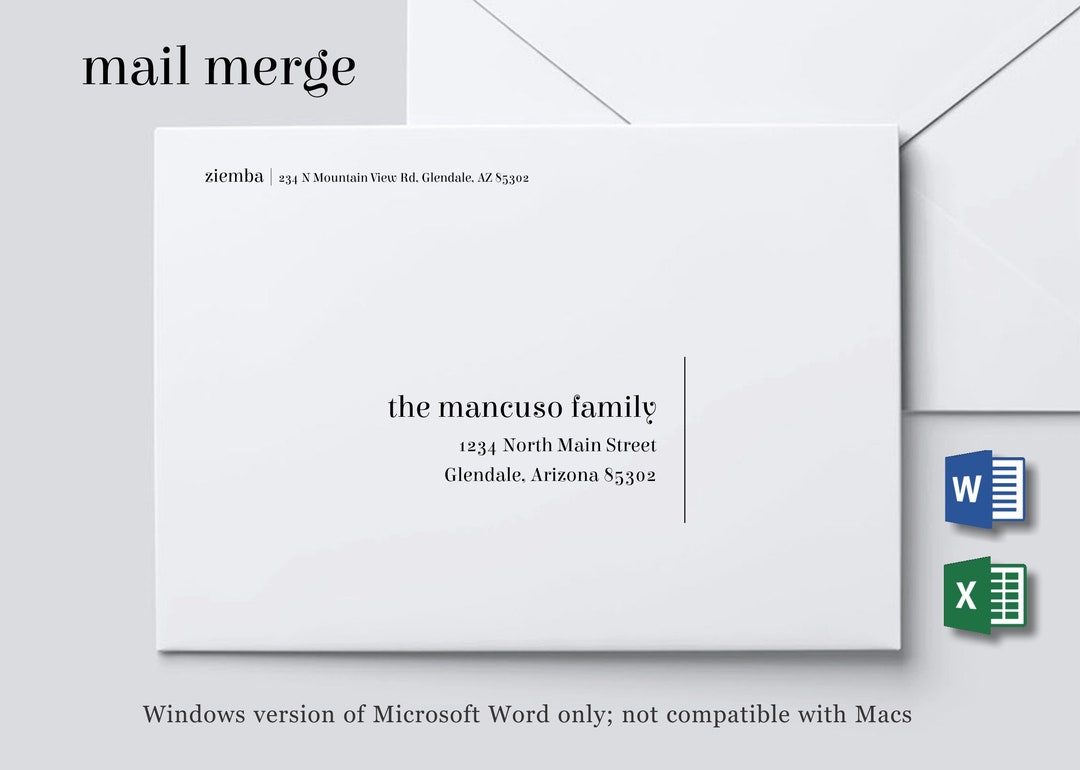 Mail Merge Address Template for Envelopes, Microsoft Word Excel