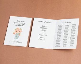 Mother's Day Program Template, Printable Pamphlet, Editable Word Doc Download Folded Booklet, Luncheon Brunch Event Breakfast Dinner School