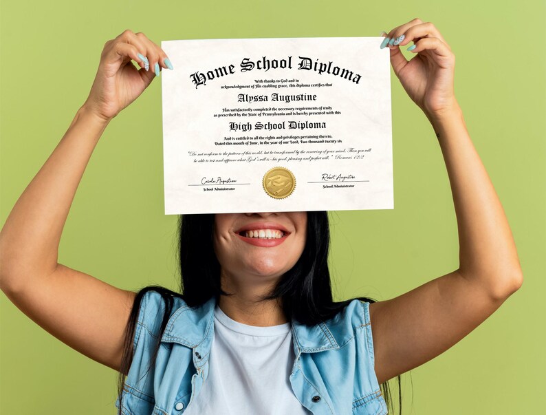 Religious Homeschool Diploma with Gold Seal, Printable Home School High School Graduation Certificate Template, Editable Download File image 2