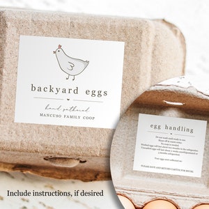 Egg Carton Labels and Handling Instructions - Set of 9 (18 in all) Personalized Farm Fresh Egg Stickers - Water & Oil Resistant
