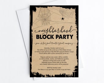 Halloween Neighborhood Block Party Invitation Template, Printable Street Get Together Invite, Meet Neighbors, Instant Download Digital File