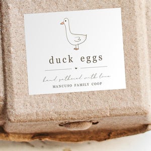 Eend eierdoos labelsjabloon, afdrukbare sticker, personaliseren voor boerderijhok, aangepast cadeau, bewerkbaar digitaal pdf-bestand direct downloaden DIY