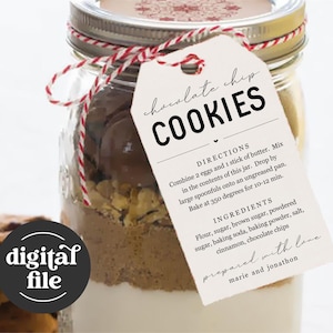 Keks-Mix in einer Glas-Geschenkanhängervorlage - Anweisungen, Anweisungen, Zutaten, Personalisieren Benutzerdefinierte bearbeitbare PDF-Digitaldatei, sofortiger Download
