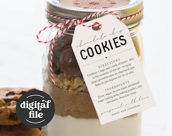 Cookie Mix in a Jar Gift Tag Template - Instructions Directions Ingredients, Personalize Custom Editable PDF Digital File Instant Download