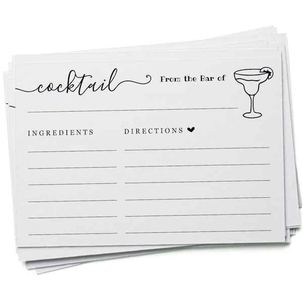 Cocktail Recipe Card Printable Template for Brewery Shower - Bar Drink Invitation Insert / Enclosure - DIY Digital File Instant Download PDF