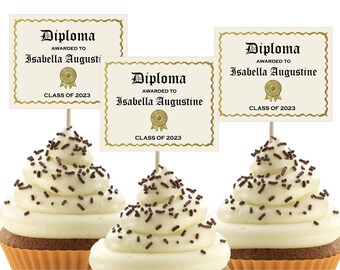 Graduation Diploma Cupcake Topper Template, Printable Class of 2023 Miniature College High School Grad Party Decoration, Download PDF File
