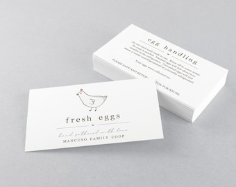 Fresh Eggs Business Card with Handling Instructions Template, Printable for Home Farm or Family Coop Instant Download Digital File