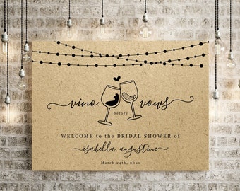 Vino Before Vows Welcome Sign Template - Printable Fun Bridal Shower Poster, Funny Wine Toast Wine Tasting Theme