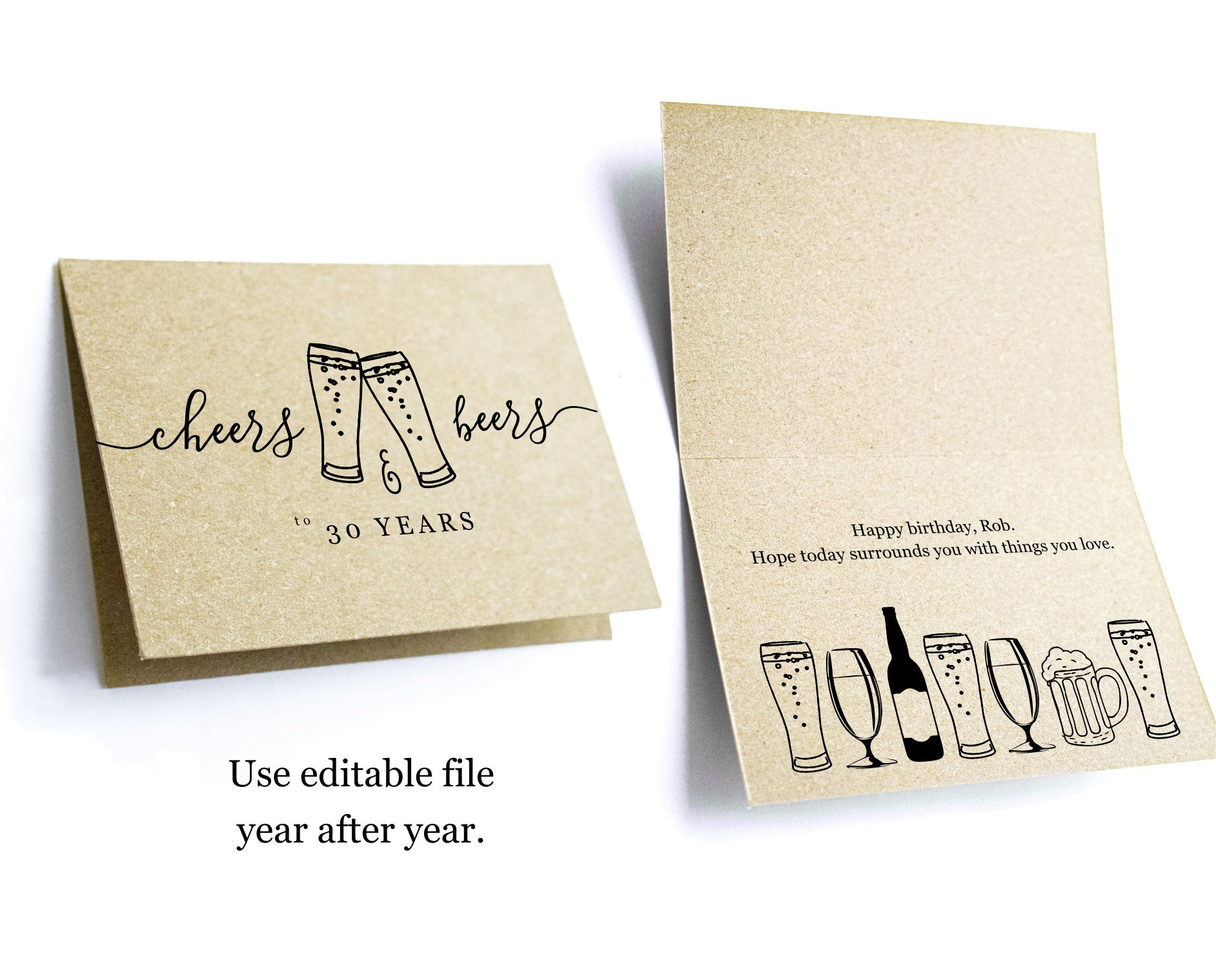 Cheers & Beers Funny Men Birthday Card Template - Happy 21st 21 30th 30  40th 40 50th 50 60th 60 Year Printable Instant Download Digital File