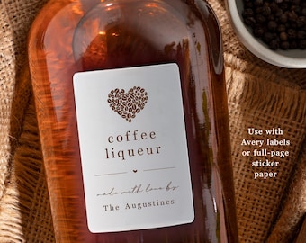 Homemade Coffee Liqueur Label Template - Printable Gift Sticker, Personalize Custom Editable PDF Digital File Instant Download DIY PDF
