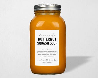 Homemade Butternut Squash Soup Label Template - Best Gift Sticker, Printable Simple Custom Editable Digital File Instant Download PDF