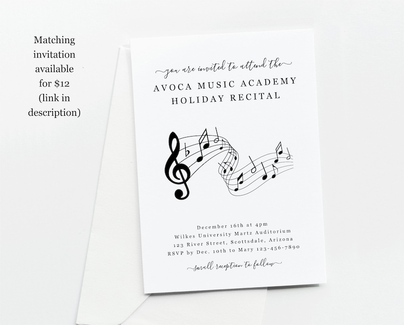 Music Studio Recital Program Template, Printable Piano Violin Voice ...