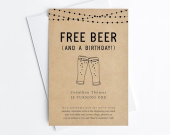 Free Beer Funny Kids Birthday Party Invitation Template, Fun Printable Brewery Invite Evite, Girl Boy First 1st Birthday, Digital Download