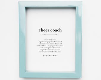Cheer Coach Gift Printable, Appreciation Gift, Definition Wall Art Print, Thank You Present, Instant Download Digital File, Last Minute