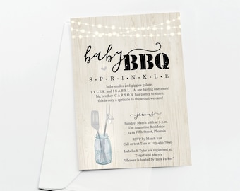 Baby Sprinkle BBQ Invitation Template, Printable Gender Neutral Couple's Baby Q Barbeque Barbecue Party Invite Instant Download Digital File