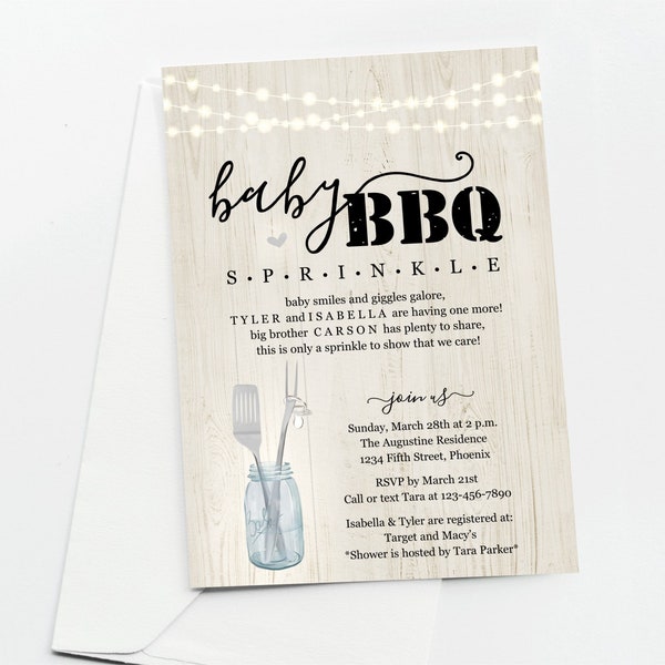 Baby Sprinkle BBQ Invitation Template, Printable Gender Neutral Couple's Baby Q Barbeque Barbecue Party Invite Instant Download Digital File