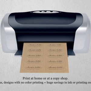 May include: A printer printing out admission tickets on brown paper. The text on the tickets reads "admission ticket". The text below the printer reads "Print at home or at a copy shop. Plus, designs with no color printing = huge savings in ink or printing costs."
