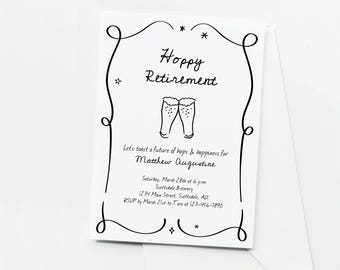 Retirement Party Invitation for Men Women, Surprise, Printable Template, Beer Toast Doodles, Brewery Evite, Download Digital File