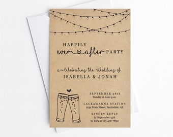 Brewery Wedding Reception Only Invitation Template - Printable Rustic Beer Happily Ever After Invite  - PDF Instant Download Digital File