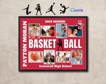 Basketball Senior Night Collage Canva Template, 11x14 Print, Girl or Boy, Add Photos, Text, School Logo, Wall Art Poster Gift Download
