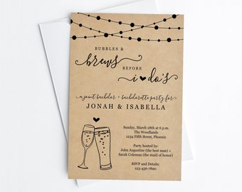 Joint Bachelor and Bachelorette Party Invitation Template, Printable Bubbles & Brews Before I Dos Combined Champagne Beer Invite Download