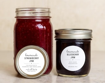 Berry Jam / Jelly Canning Labels, Set of 20 2" Round Homemade Food Personalized Gift Stickers for Mason Jars, Bottles, Water & Oil Resistant