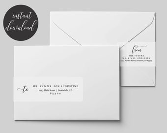 Printable Address Template for Envelope Wraparound Labels - Avery 22838 - Black & White Wrap Around - Instant Download Digital File PDF