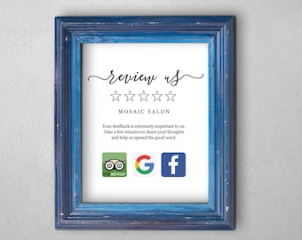 Review Request Sign Template - Printable Review Us Invitation Google Facebook Trip Advisor Logo - PDF Instant Download Digital File 8x10 5x7