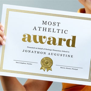 Editable School Awards Template, NO CUTTING, Printable End of Year Certificate, College High 5th 8th Grade Promotion Kindergarten Preschool